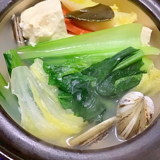 小松菜とハマグリの酒粕鍋。